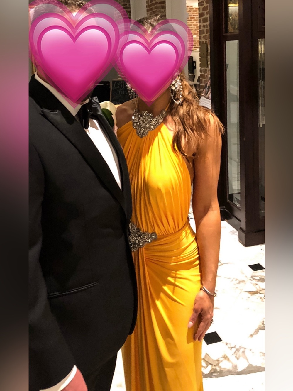 Yellow Halter Evening Dress with Jeweled Accents
